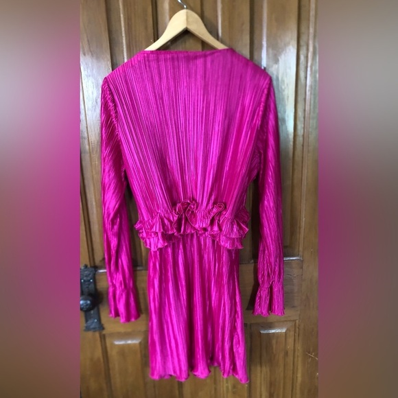 Pink Long Sleeve Dress with Ruffle Detail - Picture 2 of 12